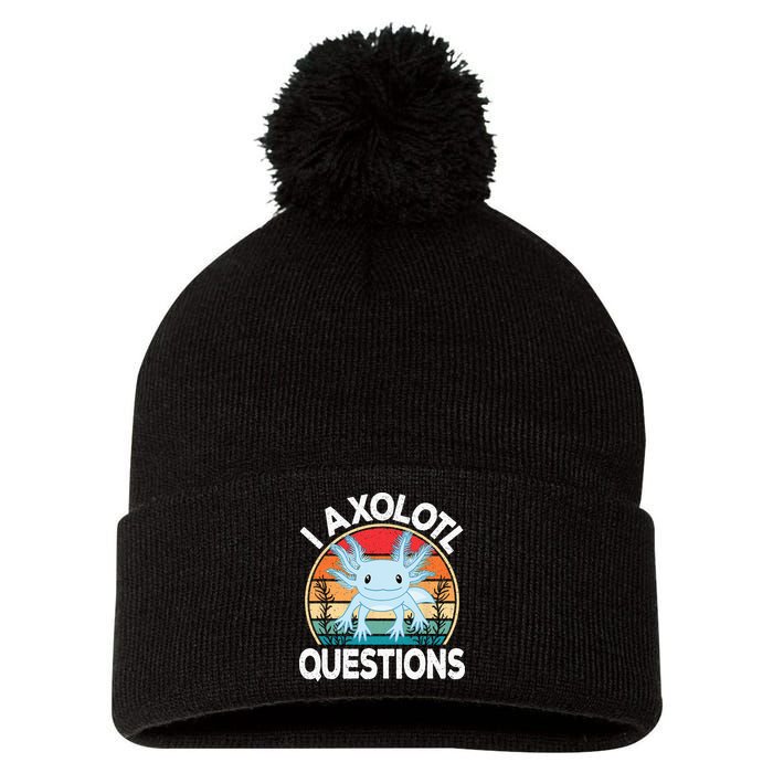 Funny I Axolotl Questions Cute Blue Axolotl Kawaii Retro Pom Pom 12in Knit Beanie