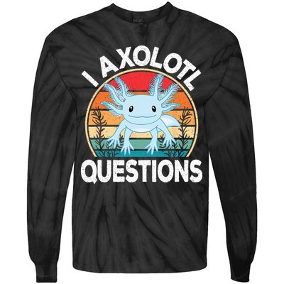 Funny I Axolotl Questions Cute Blue Axolotl Kawaii Retro Tie-Dye Long Sleeve Shirt