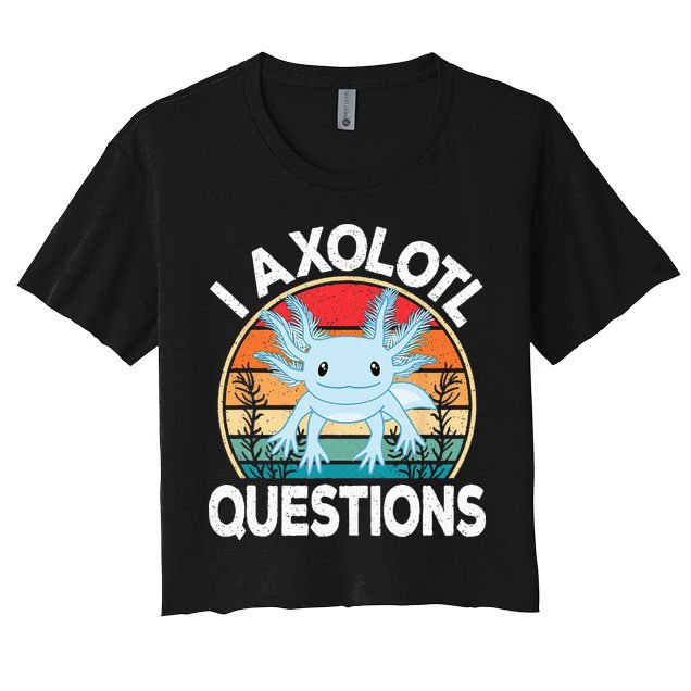 Funny I Axolotl Questions Cute Blue Axolotl Kawaii Retro Crop Top