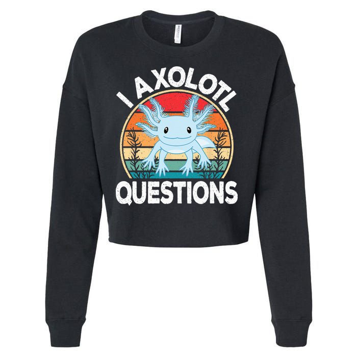 Funny I Axolotl Questions Cute Blue Axolotl Kawaii Retro Cropped Pullover Crew