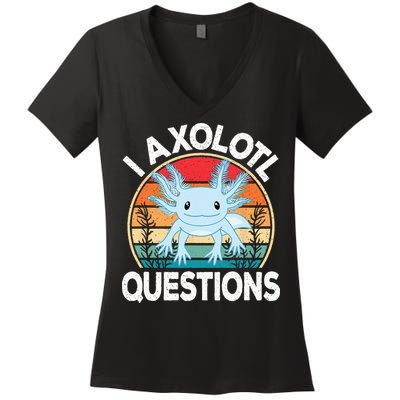 Funny I Axolotl Questions Cute Blue Axolotl Kawaii Retro Women's V-Neck T-Shirt