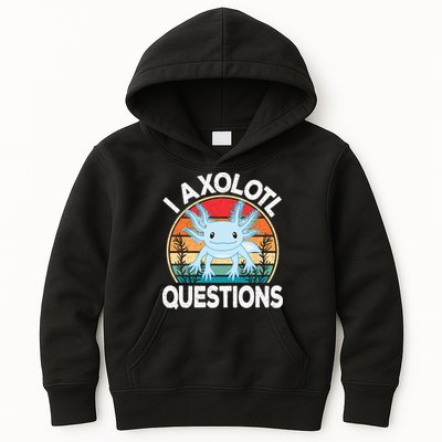 Funny I Axolotl Questions Cute Blue Axolotl Kawaii Retro Kids Hoodie