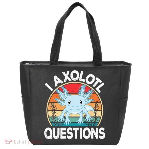 Funny I Axolotl Questions Cute Blue Axolotl Kawaii Retro Zip Tote Bag