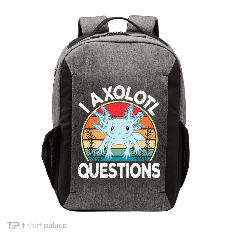 Funny I Axolotl Questions Cute Blue Axolotl Kawaii Retro Vector Backpack
