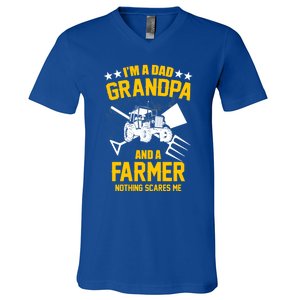 Farmer Im A Dad Grandpa And A Farmer Nothing Scares Me Meaningful Gift V-Neck T-Shirt