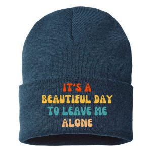 Funny It's A Beautiful Day To Leave Me Alone Introvert Retro Sustainable Knit Beanie