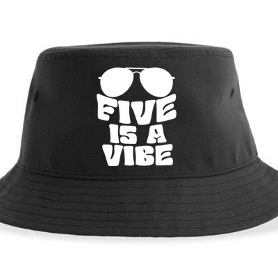 Five Is A Vibe Sunglasses 5th Birthday Theme Fifth Bday Sustainable Bucket Hat