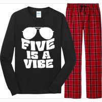 Five Is A Vibe Sunglasses 5th Birthday Theme Fifth Bday Long Sleeve Pajama Set