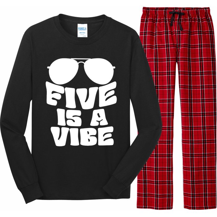 Five Is A Vibe Sunglasses 5th Birthday Theme Fifth Bday Long Sleeve Pajama Set