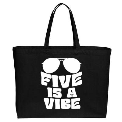 Five Is A Vibe Sunglasses 5th Birthday Theme Fifth Bday Cotton Canvas Jumbo Tote