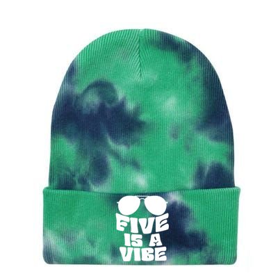 Five Is A Vibe Sunglasses 5th Birthday Theme Fifth Bday Tie Dye 12in Knit Beanie