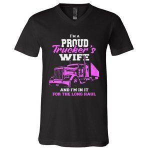 Funny I'm A Proud Trackers Wife. Truck Drivers Mum V-Neck T-Shirt