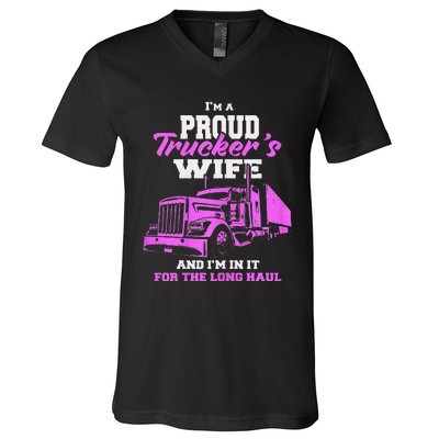 Funny I'm A Proud Trackers Wife. Truck Drivers Mum V-Neck T-Shirt