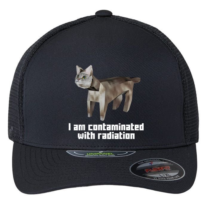 Funny I Am Contaminated With Radiation Ironic Cat Meme Flexfit Unipanel Trucker Cap