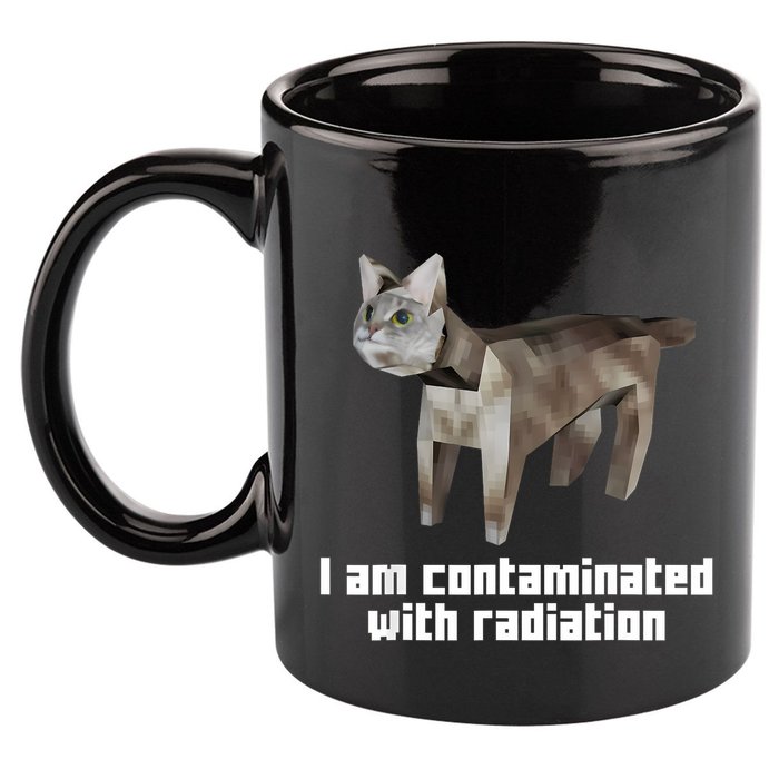 Funny I Am Contaminated With Radiation Ironic Cat Meme 11oz C Handle Ceramic Mug