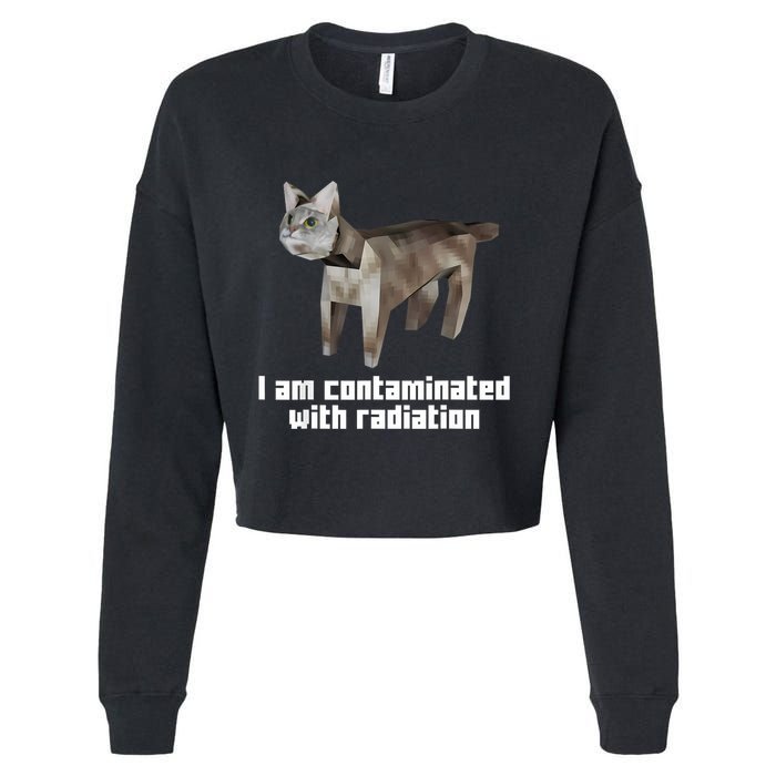 Funny I Am Contaminated With Radiation Ironic Cat Meme Cropped Pullover Crew
