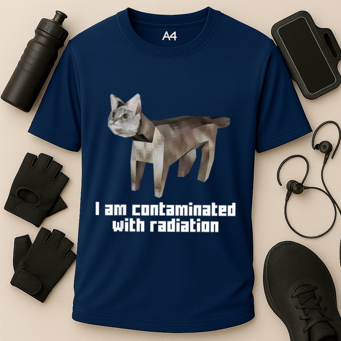 Funny I Am Contaminated With Radiation Ironic Cat Meme Cooling Performance Crew T-Shirt
