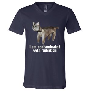 Funny I Am Contaminated With Radiation Ironic Cat Meme V-Neck T-Shirt