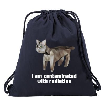 Funny I Am Contaminated With Radiation Ironic Cat Meme Drawstring Bag
