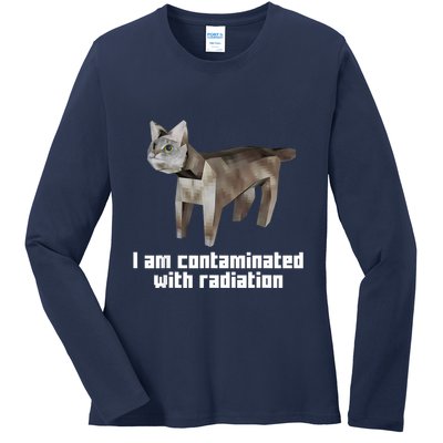 Funny I Am Contaminated With Radiation Ironic Cat Meme Ladies Long Sleeve Shirt