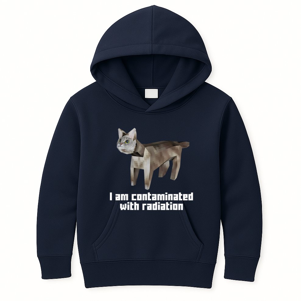 Funny I Am Contaminated With Radiation Ironic Cat Meme Kids Hoodie