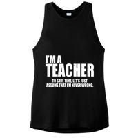 Funny Im A Teacher To Save Time Lets Just Assume That Im Never Wrong Ladies PosiCharge Tri-Blend Wicking Tank