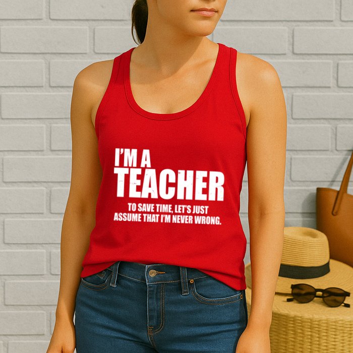 Funny Im A Teacher To Save Time Lets Just Assume That Im Never Wrong Womens Tank Top