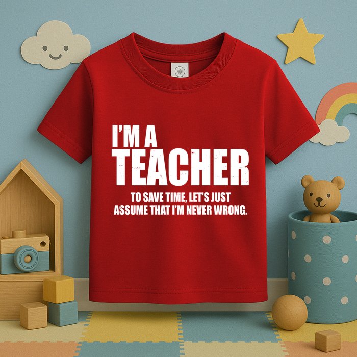 Funny Im A Teacher To Save Time Lets Just Assume That Im Never Wrong Toddler T-Shirt
