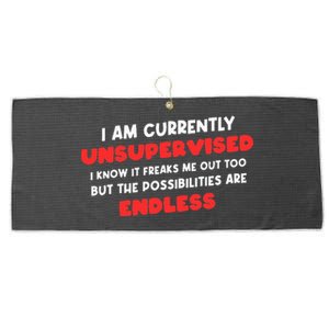 Funny I Am Currently Unsupervised I Know It Freaks Me Large Microfiber Waffle Golf Towel