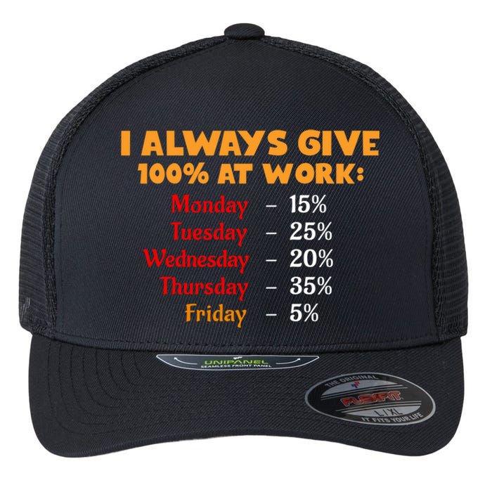 Funny I Always Give 100 Percent At Work Labor Day Flexfit Unipanel Trucker Cap