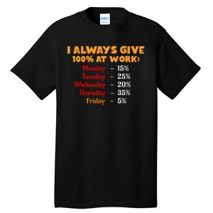 Funny I Always Give 100 Percent At Work Labor Day Tall T-Shirt