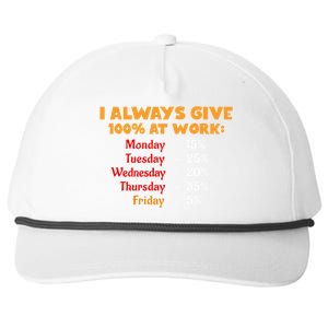 Funny I Always Give 100 Percent At Work Labor Day Snapback Five-Panel Rope Hat