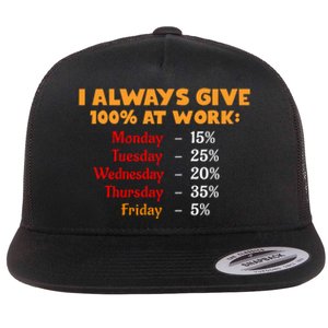 Funny I Always Give 100 Percent At Work Labor Day Flat Bill Trucker Hat