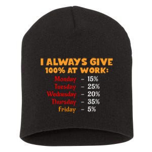 Funny I Always Give 100 Percent At Work Labor Day Short Acrylic Beanie