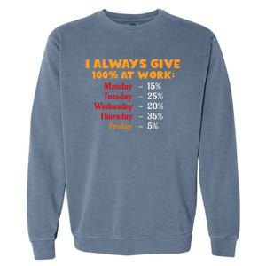 Funny I Always Give 100 Percent At Work Labor Day Garment-Dyed Sweatshirt