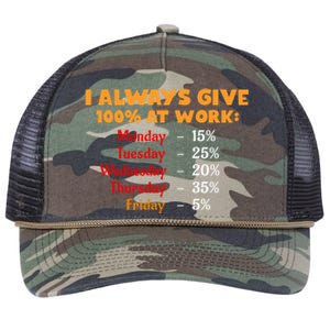 Funny I Always Give 100 Percent At Work Labor Day Retro Rope Trucker Hat Cap