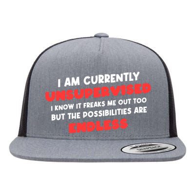 Funny I Am Currently Unsupervised I Know It Freaks Me Flat Bill Trucker Hat