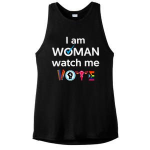 Funny I Am Woman Watch Me Vote Ladies PosiCharge Tri-Blend Wicking Tank