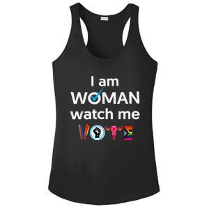 Funny I Am Woman Watch Me Vote Ladies PosiCharge Competitor Racerback Tank