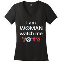 Funny I Am Woman Watch Me Vote Women's V-Neck T-Shirt