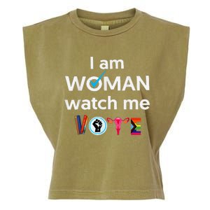 Funny I Am Woman Watch Me Vote Garment-Dyed Women's Muscle Tee