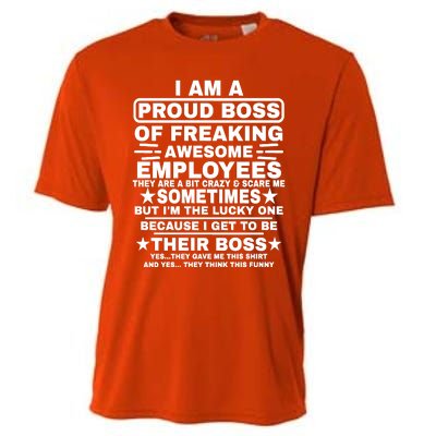 Funny I Am A Proud Boss Of Freaking Awesome Employees Boss Cooling Performance Crew T-Shirt