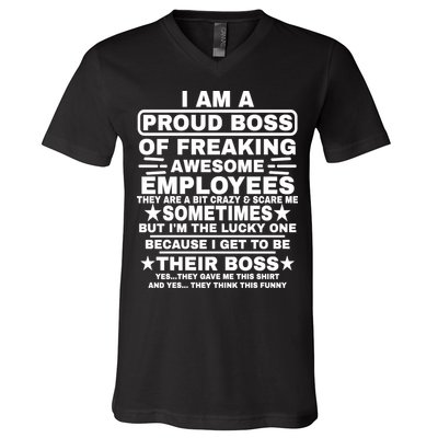 Funny I Am A Proud Boss Of Freaking Awesome Employees Boss V-Neck T-Shirt