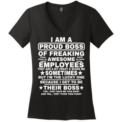 Funny I Am A Proud Boss Of Freaking Awesome Employees Boss Women's V-Neck T-Shirt