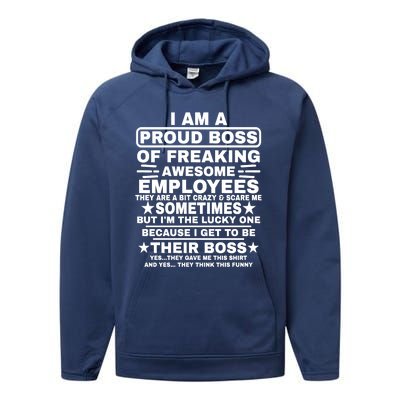 Funny I Am A Proud Boss Of Freaking Awesome Employees Boss Performance Fleece Hoodie