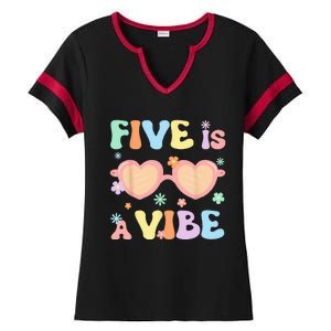 Five Is A Vibe 5 Year Old 5th Birthday Groovy Ladies Halftime Notch Neck Tee