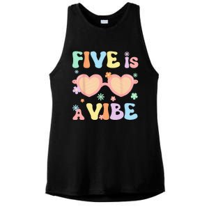 Five Is A Vibe 5 Year Old 5th Birthday Groovy Ladies PosiCharge Tri-Blend Wicking Tank