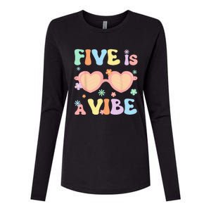 Five Is A Vibe 5 Year Old 5th Birthday Groovy Womens Cotton Relaxed Long Sleeve T-Shirt