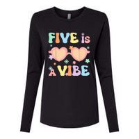 Five Is A Vibe 5 Year Old 5th Birthday Groovy Womens Cotton Relaxed Long Sleeve T-Shirt