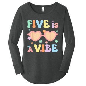 Five Is A Vibe 5 Year Old 5th Birthday Groovy Women's Perfect Tri Tunic Long Sleeve Shirt